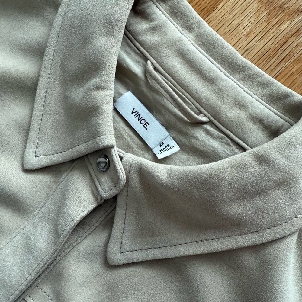 Vince Nubuck Safari Shirt Jacket 100% Lamb Leather XS Beige Taupe - Picture 5 of 9
